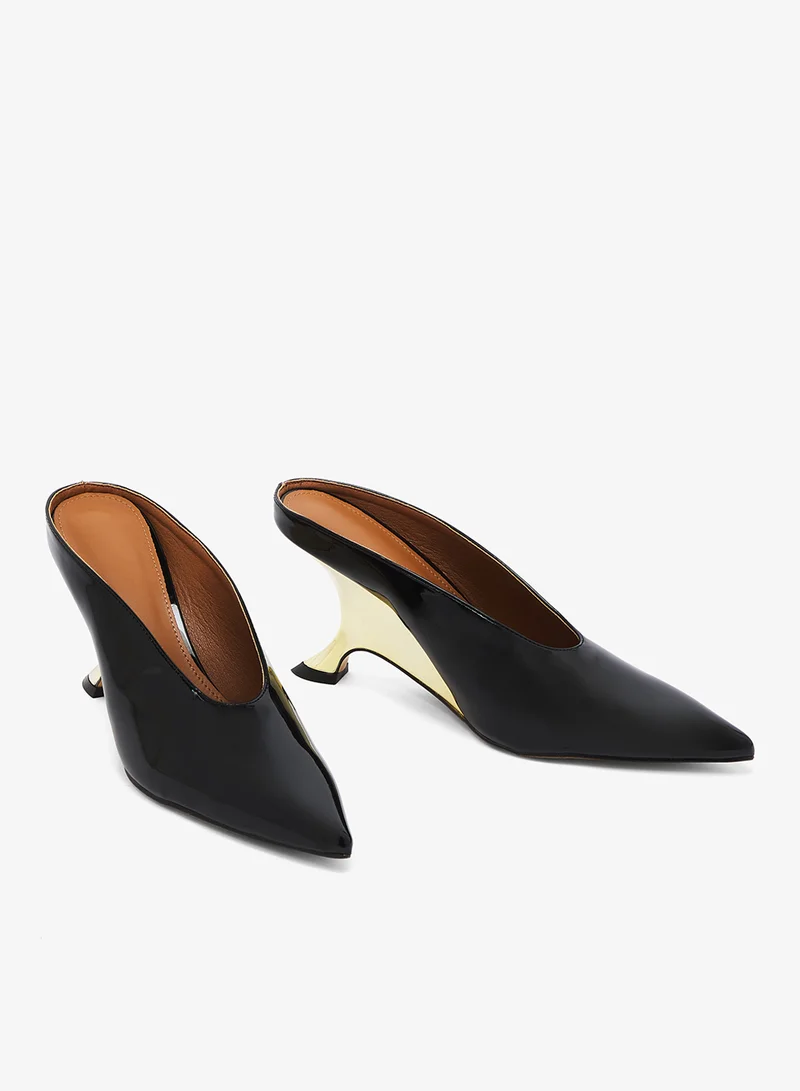 Namshi X Black Metallic Mid Heel Mules Statement Heel for Women | Best Price UAE